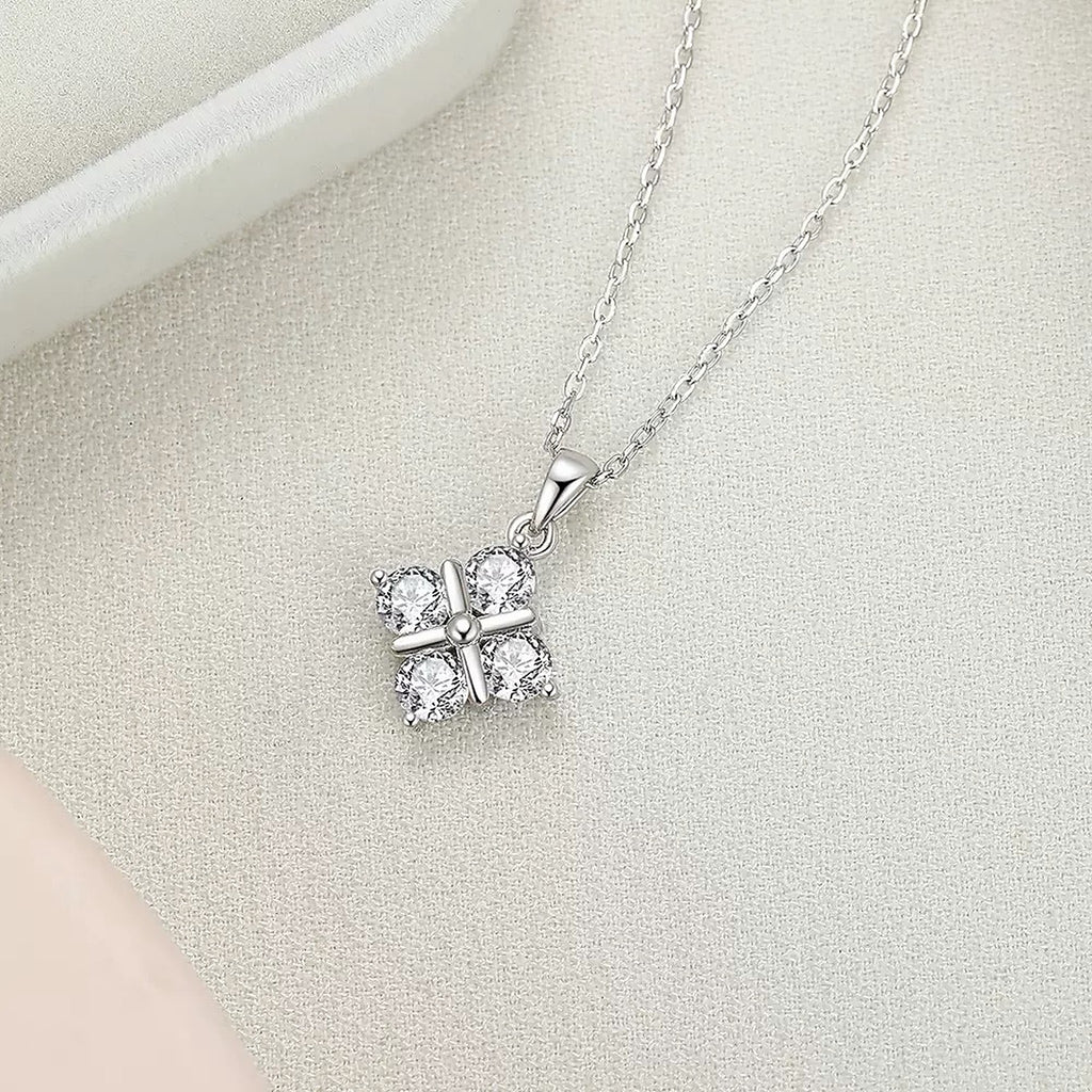 Aurora Clover Moissanite Necklace, clover pendant on a sterling silver chain
