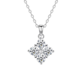 Aurora Clover Moissanite Necklace, four-petal clover pendant in S925 sterling silver on a white background
